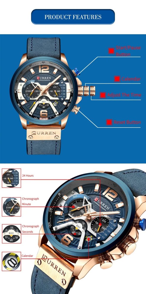 ساعة بسوار جلدي فاخر للرجال (Luxury Leather Band Watch For Men) - Image 3