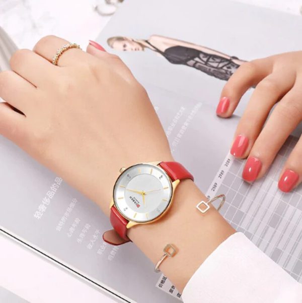 CURREN Original Brand Slim Leather Strap Wrist Watches For Women With Brand (Box & Bag)-9041 - Image 5