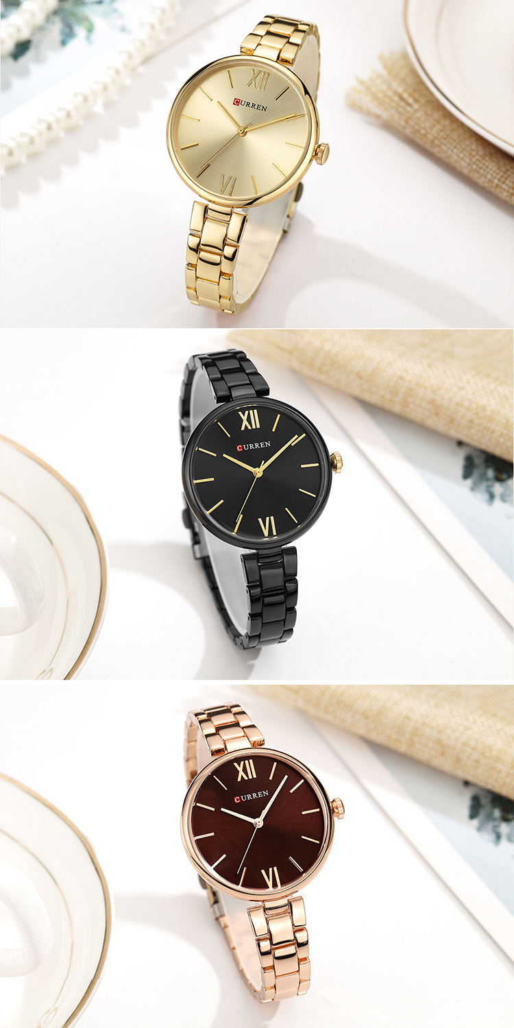 CURREN 9017 New Women Watches Luxury Brand Watch Rose Gold Women Quartz Clock Creative Wood Pattern Dial Fashion Wristwatch