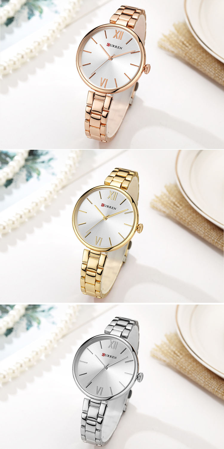 CURREN 9017 New Women Watches Luxury Brand Watch Rose Gold Women Quartz Clock Creative Wood Pattern Dial Fashion Wristwatch