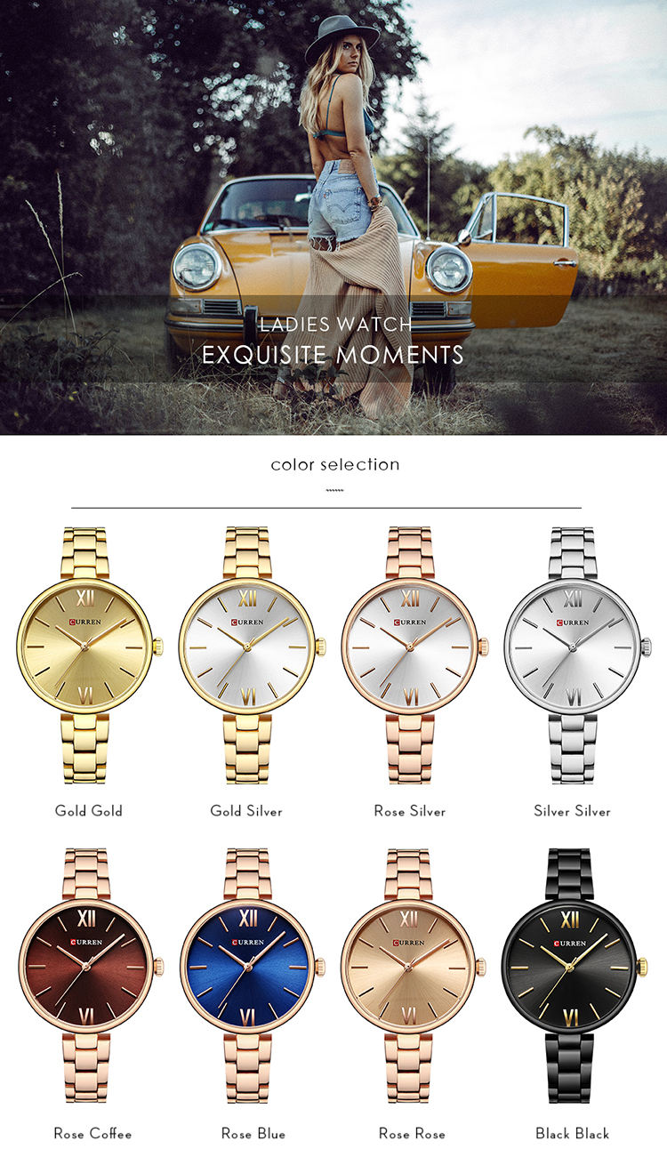 CURREN 9017 New Women Watches Luxury Brand Watch Rose Gold Women Quartz Clock Creative Wood Pattern Dial Fashion Wristwatch