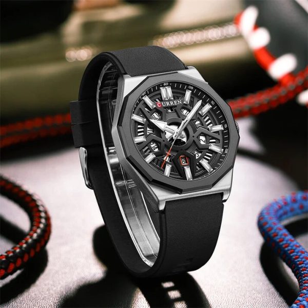 CURREN Original Brand Rubber Straps Wrist Watch For Men With Brand (Box & Bag)-8437 - Image 3