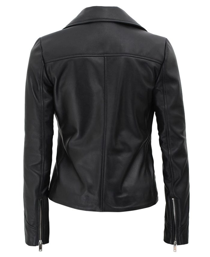Rita Womens Asymmetrical Leather Moto Jacket Black - Image 3
