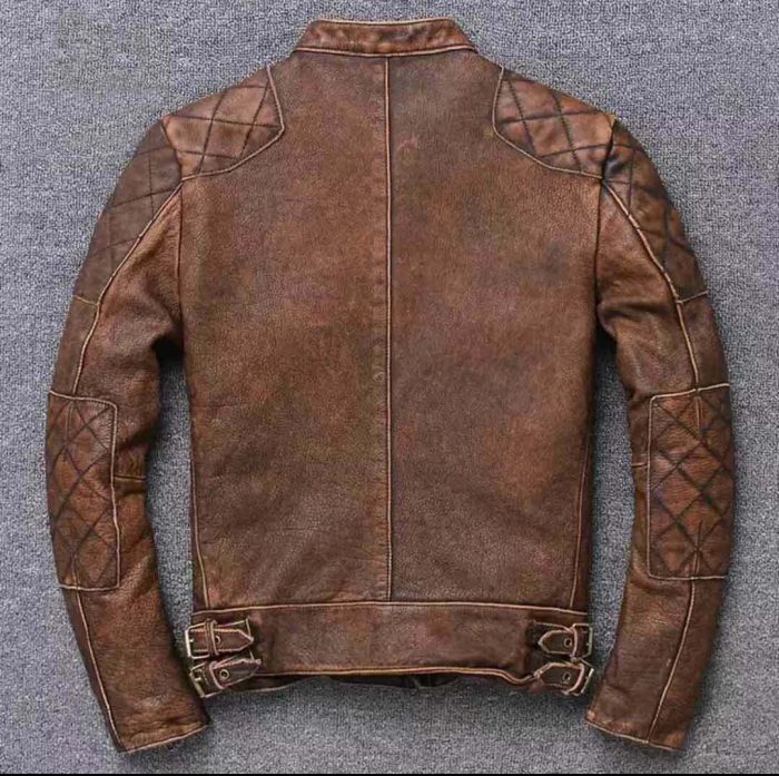 Distressed Vintage Biker Brown Motorcycle Men’s Cafe Racer David Leather Jacket - Image 2