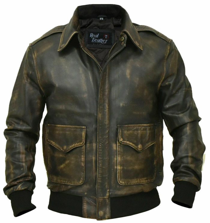 Aviator A-2 Real Cowhide Distressed Leather Bomber Flight Jacket Vintage Brown - Image 4