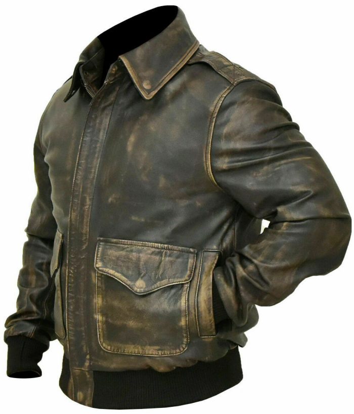 Aviator A-2 Real Cowhide Distressed Leather Bomber Flight Jacket Vintage Brown - Image 5