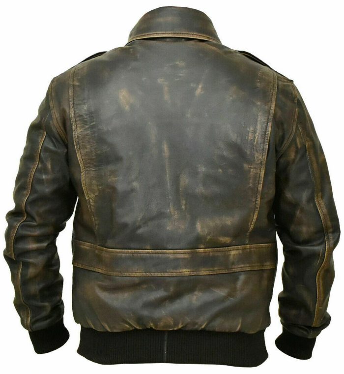 Aviator A-2 Real Cowhide Distressed Leather Bomber Flight Jacket Vintage Brown - Image 2