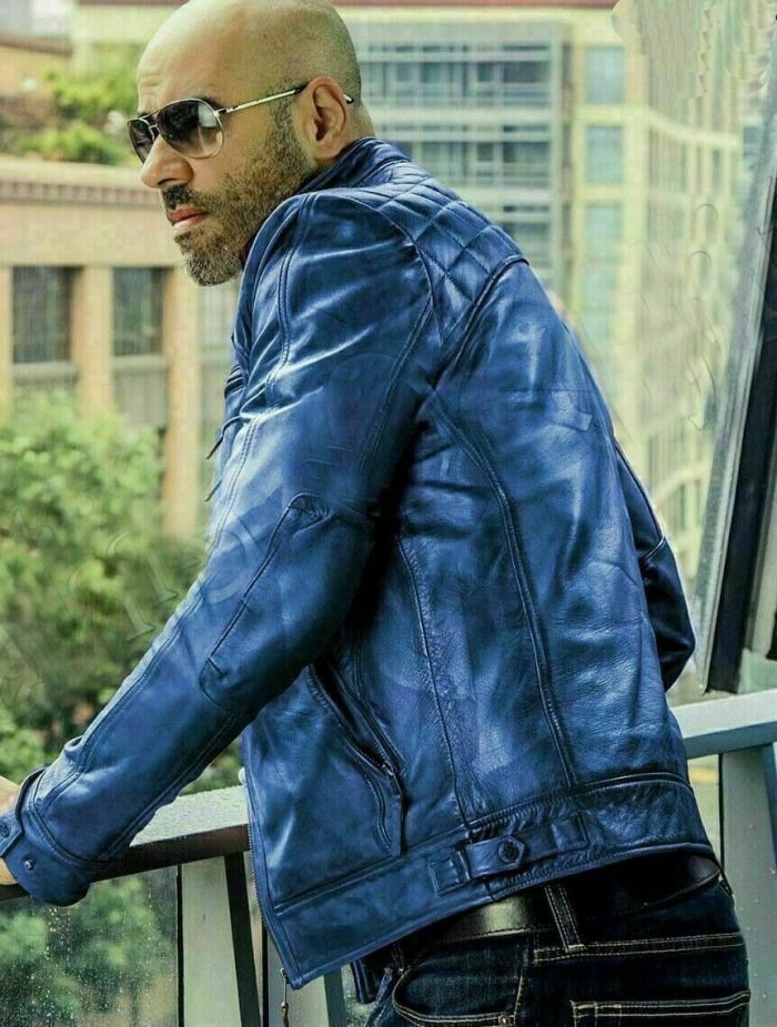 Diamond Classic Green Blue Biker Motorcycle Men Retro Genuine Leather Jacket - Image 4