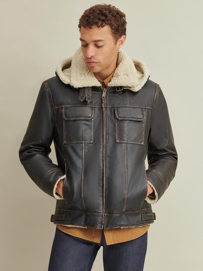 Emmett classic black leather bomber jacket for men - Image 7