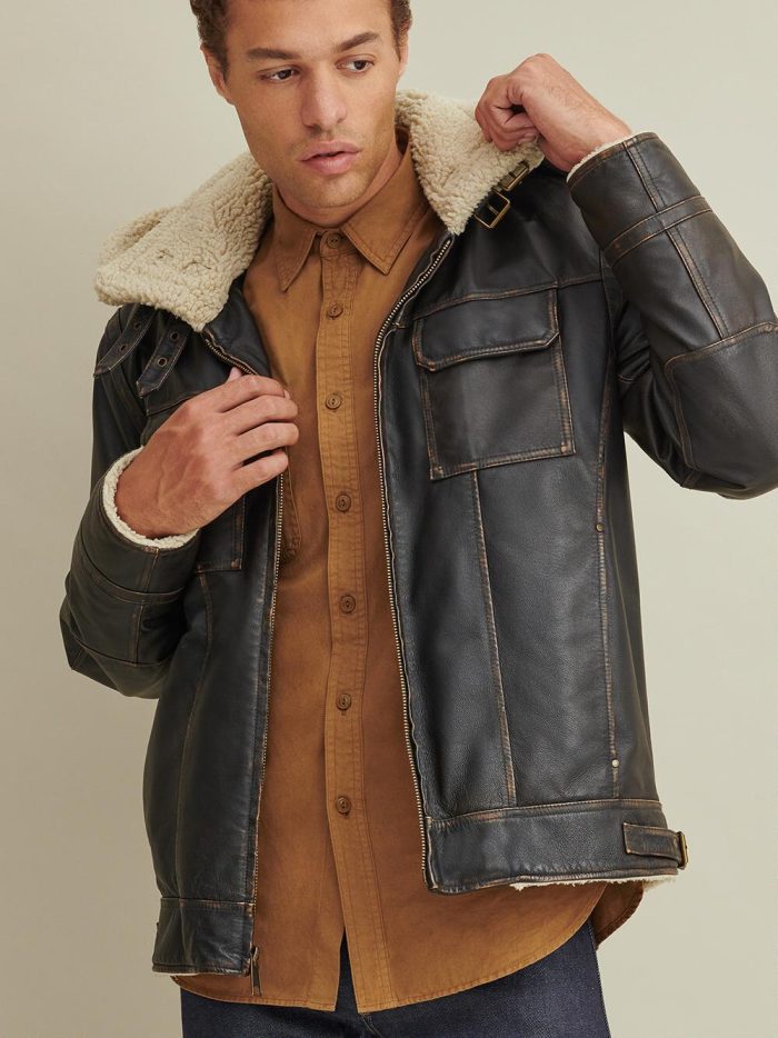 Emmett classic black leather bomber jacket for men - Image 6