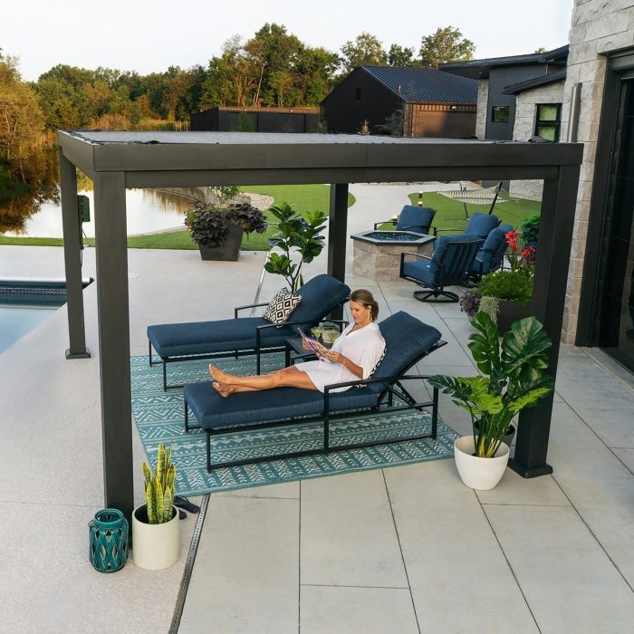 16×12 Trenton Modern Steel Pergola With Sail Shade Soft Canopy - Image 9