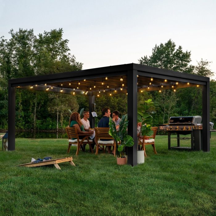16×12 Trenton Modern Steel Pergola With Sail Shade Soft Canopy - Image 7