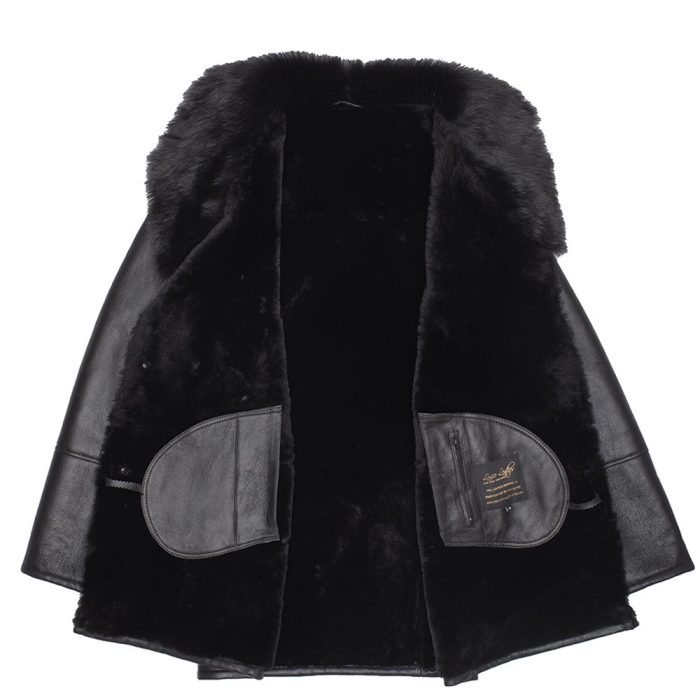 Black shearling trench coat with Toscana fur trim - Image 4