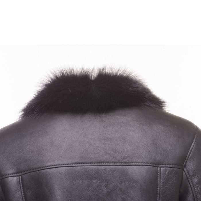 Black shearling trench coat with Toscana fur trim - Image 6