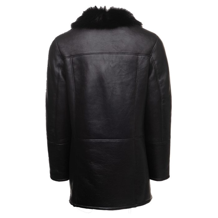 Black shearling trench coat with Toscana fur trim - Image 2