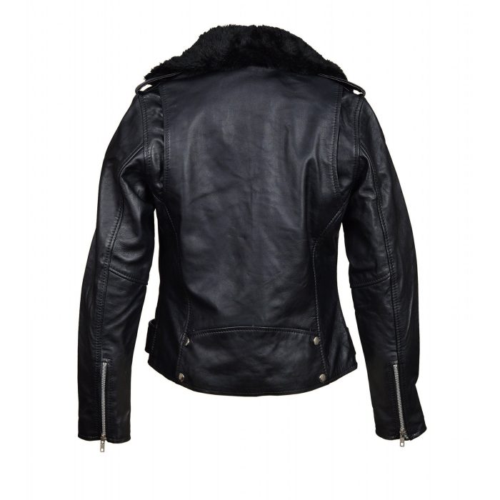 Eira’s Biker Style Leather Jacket With Fur Collar - Image 3