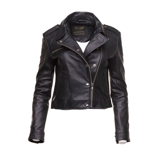 Aria Women’s cropped leather jacket with snap buttons closure - Image 2