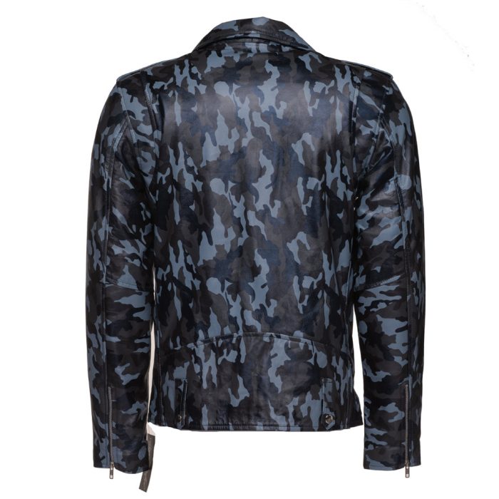 Aman Dowling’s Blue Camouflage biker style jacket - Image 2