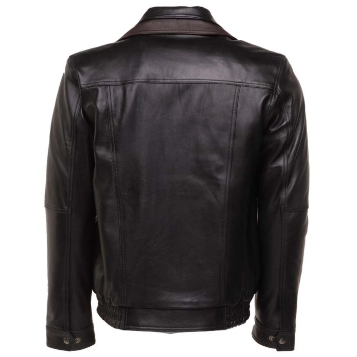 Byrne’s brown and black Aviator style leather jacket with spread collars - Image 2