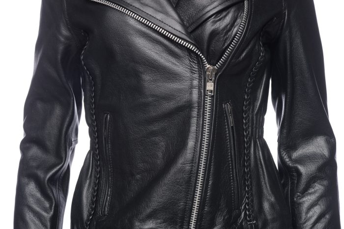 Anna Biker Heavy Leather Jacket With Braiding - Image 4
