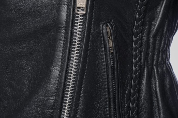 Anna Biker Heavy Leather Jacket With Braiding - Image 5