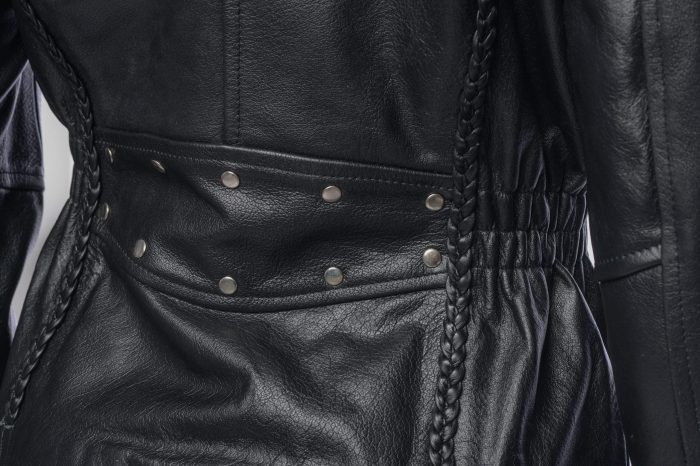 Anna Biker Heavy Leather Jacket With Braiding - Image 7
