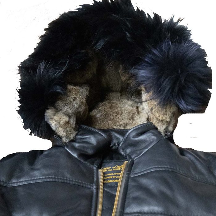 Ash Black Hooded Puffer Leather Jacket With Fur Trim - Image 7