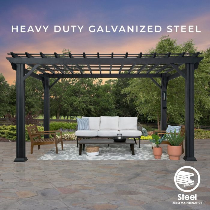 14×12 Stratford Traditional Steel Pergola With Sail Shade Soft Canopy - Image 10