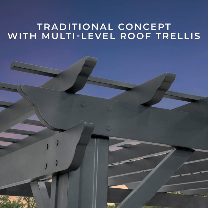 14×12 Stratford Traditional Steel Pergola With Sail Shade Soft Canopy - Image 8