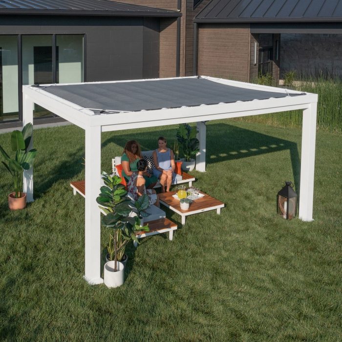 14×10 Windham Modern Steel Pergola With Sail Shade Soft Canopy - Image 15