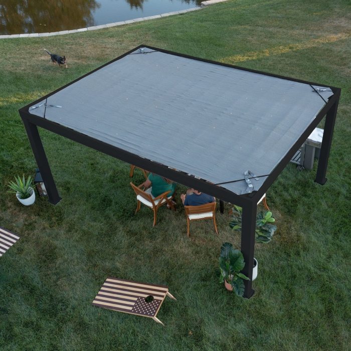 16×12 Trenton Modern Steel Pergola With Sail Shade Soft Canopy - Image 14