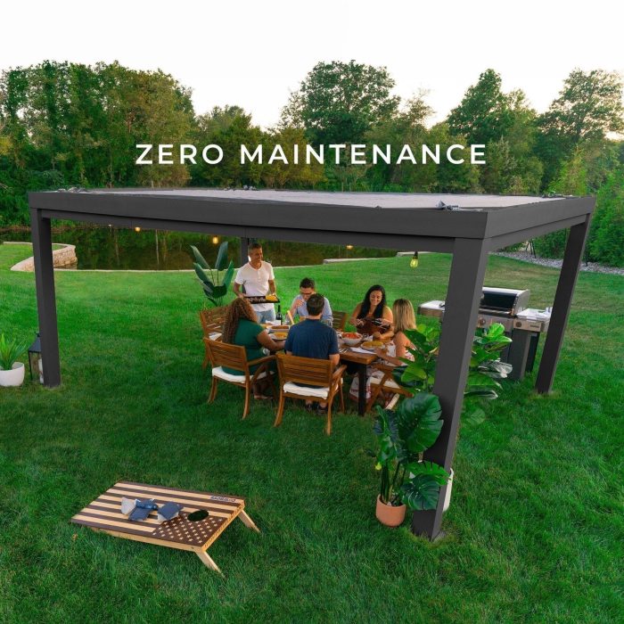16×12 Trenton Modern Steel Pergola With Sail Shade Soft Canopy - Image 10