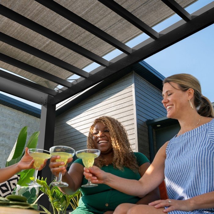 16×12 Trenton Modern Steel Pergola With Sail Shade Soft Canopy - Image 6