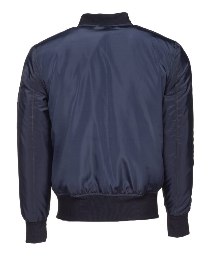 Zak’s blue Nylon flight jacket with ribbed waist - Image 5