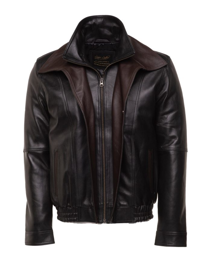 Byrne’s brown and black Aviator style leather jacket with spread collars - Image 3