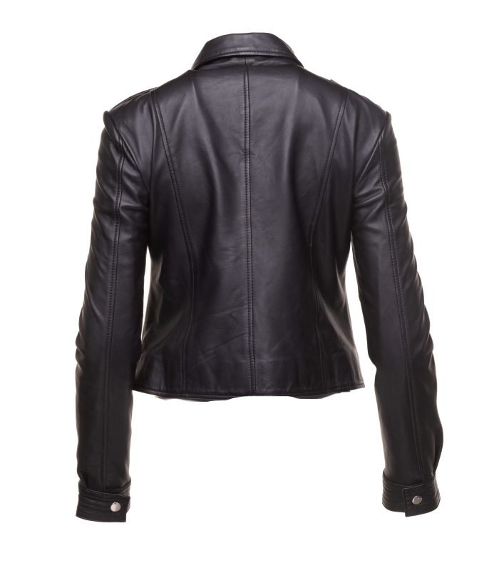 Aria Women’s cropped leather jacket with snap buttons closure - Image 3