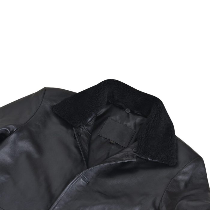 Eric’s black leather car coat with fur collar - Image 5