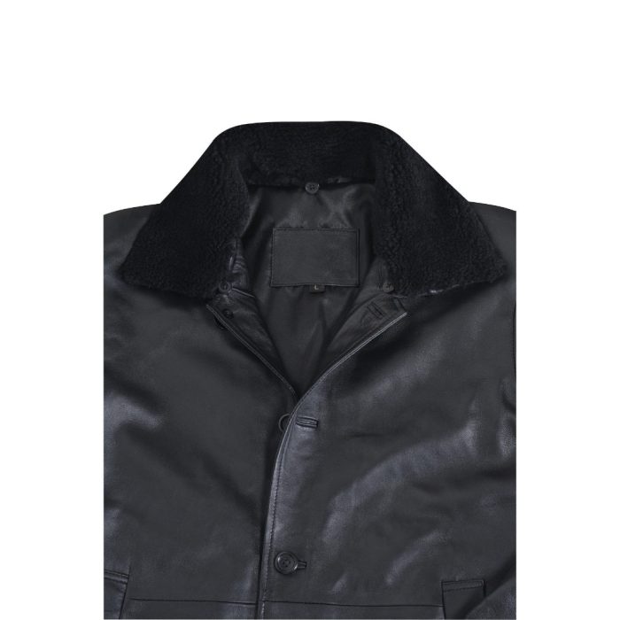 Eric’s black leather car coat with fur collar - Image 6