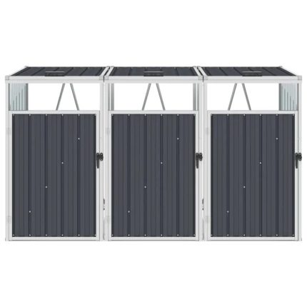 Vidaxl Triple Garbage Bin Shed Anthracite 83.9″X31.9″X47.6″ Steel