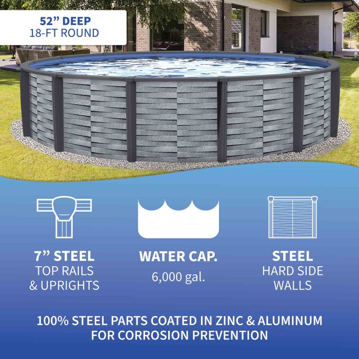 Blue Wave Affinity 24-ft Round 52-in Deep 7-in Top Rail Resin Swimming Pool Package - Image 11